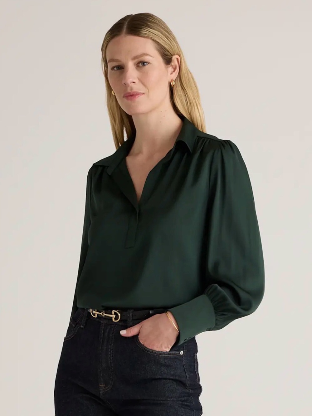 Quince Silk Split Neck Blouse